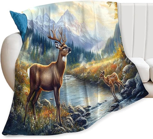 Tijuboni Elk Deer Throw Blanket Mountain Cabin Gifts for Women Men Girls Boys Kids Adults Soft Flannel Fleece Blanket for Couch Sofa Bed Home Decor 60"x80"