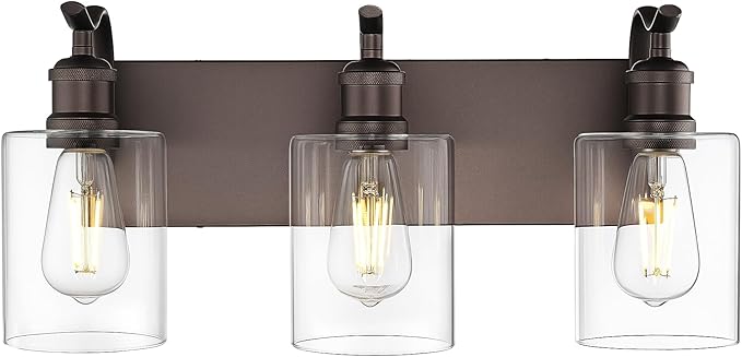 3 Light Bathroom Vanity Light, Morden Bathroom Lighting Fixtures Over Mirror Oil Rubbed Bronze Wall Light Fixtures with Clear Glass Shade ZCVL01ORB-3