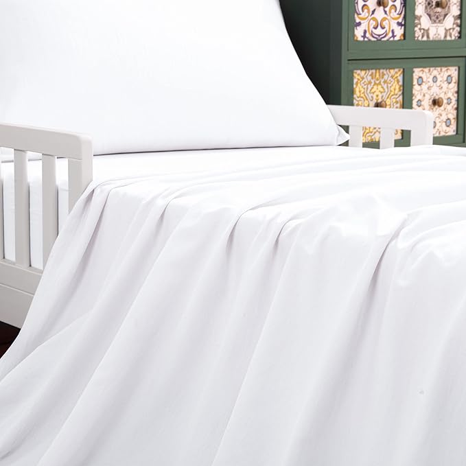NTBAY Toddler Bedding Set - 4 Piece Soft and Breathable Crib Bedding Set for Boys and Girls, Includes Quilted Comforter, Fitted Sheet, Flat Top Sheet and Envelope Pillowcase, White