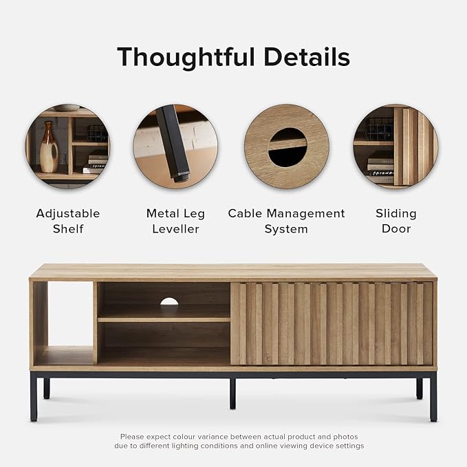 mopio Norwin TV Stand, Rustic Modern Industrial Television Stand for 60/65/70 inch TV, Fluted Entertainment Center with Storage, Wood Media Console Credenza Cabinet Table (Oak 64" TV Stand)