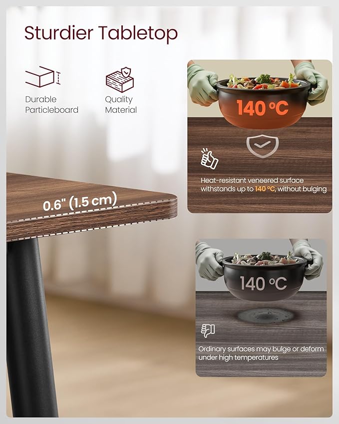 VASAGLE Dining Table for 4-6 People, Modern Farmhouse Dining Room Table, Quick Assembly, Heat-Resistant Tabletop, 55.1 x 29.5 x 29.5 Inches, for Kitchen, Natural Walnut and Ink Black UKDT100K02V2