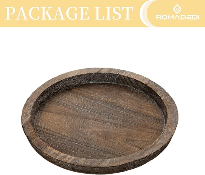 Romadedi Rustic Wooden Tray Candle Holder - Small Wood Decorative Plate Pillar Candle Tray for Farmhouse Kitchen Countertop Bathroom Coffee Table Organizer Home Decor Wedding Centerpiece, 11inch