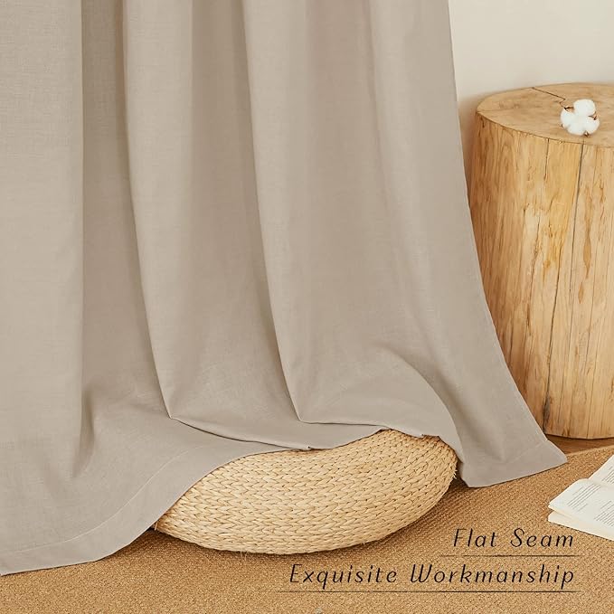 NICETOWN Linen 36 inch Curtains for Kitchen Window, Grommet Thick Flax Linen Taupe Small Window Treatments Privacy Assured with Light Filtering for Cafe/Kids Room, W42 x L36, 2 Panels
