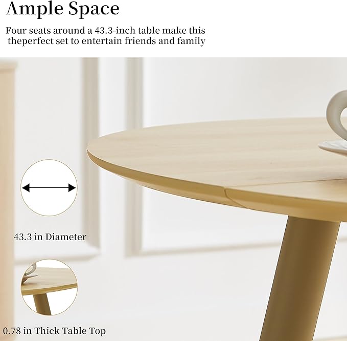43.3 Inch Cream Round Dining Table for 4, Space-Saving Dinette Perfect for Kitchen Dining Living Room(Cream Table)