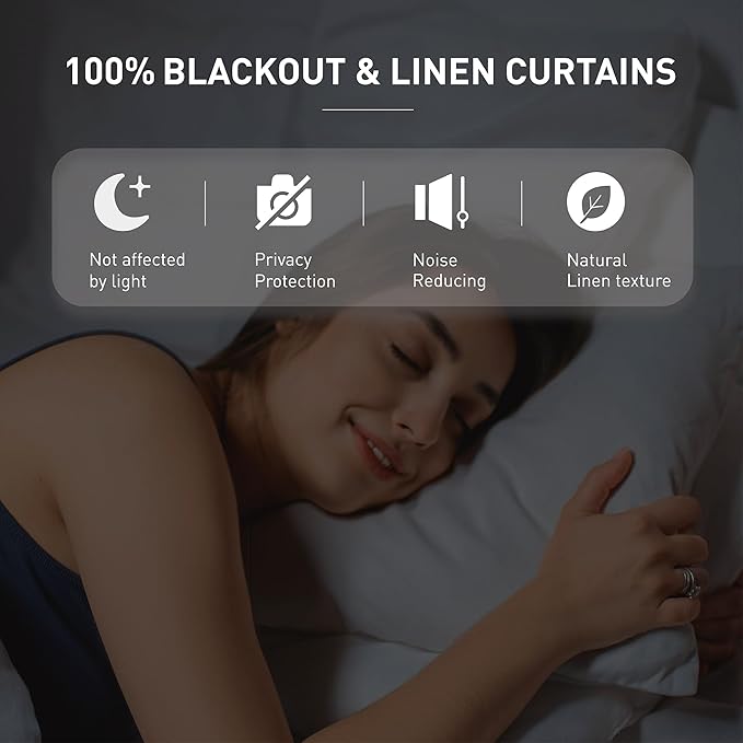 100% Blackout Brown Linen Curtains 90 Inches Long for Bedroom, Hook Belt Back Tab Farmhouse Tan Curtains Light Blocking Noise Reducing for Living Room Office, Rustic Privacy Draperies(52x90, 2 PCs）