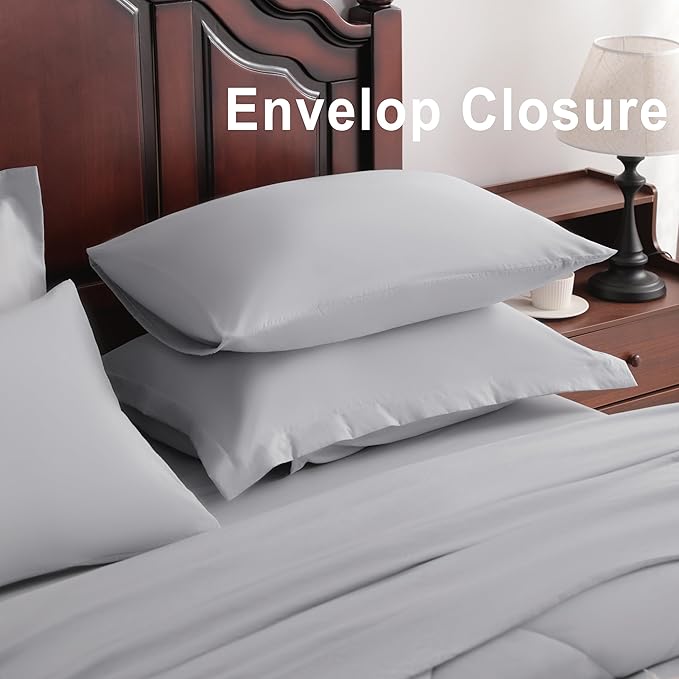 NTBAY Queen Comforter Set with Sheets, 7 Pieces Soft and Breathable Queen Bedding Set, Bed in a Bag, Down Alternative Comforter Set Solid Color All Season, Queen Bedding Set, Light Grey