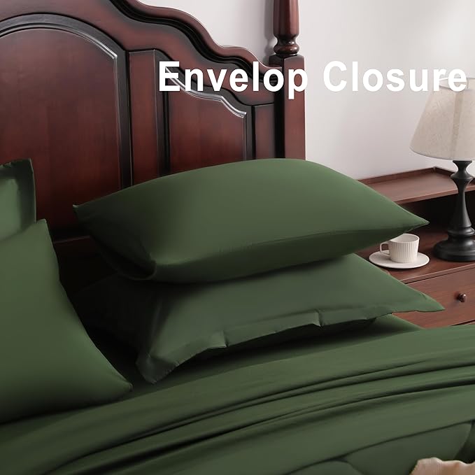 NTBAY Queen Comforter Set with Sheets, 7 Pieces Soft and Breathable Queen Bedding Set, Bed in a Bag, Down Alternative Comforter Set Solid Color All Season, Queen Bedding Set, Olive Green