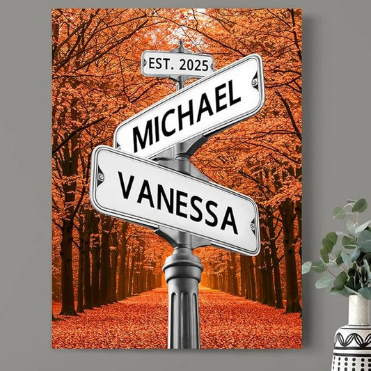 Personalized Canvas Vintage Street Sign For Couples, Crossroads Street Sign For Сouple, Custom Name And Date Poster, Christmas Gifts For Her/Him, Valentines Day Gift For Girlfriend/Boyfriend #17