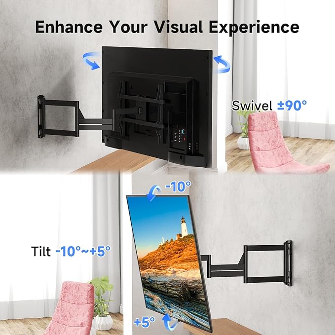 Suptek 40" Full Motion TV Mount for 32-82" TVs, 132 lbs max, VESA 600x400mm. Swivel, tilt & Corner fit. Heavy Duty for LED/OLED/QLED. Model MA1078L