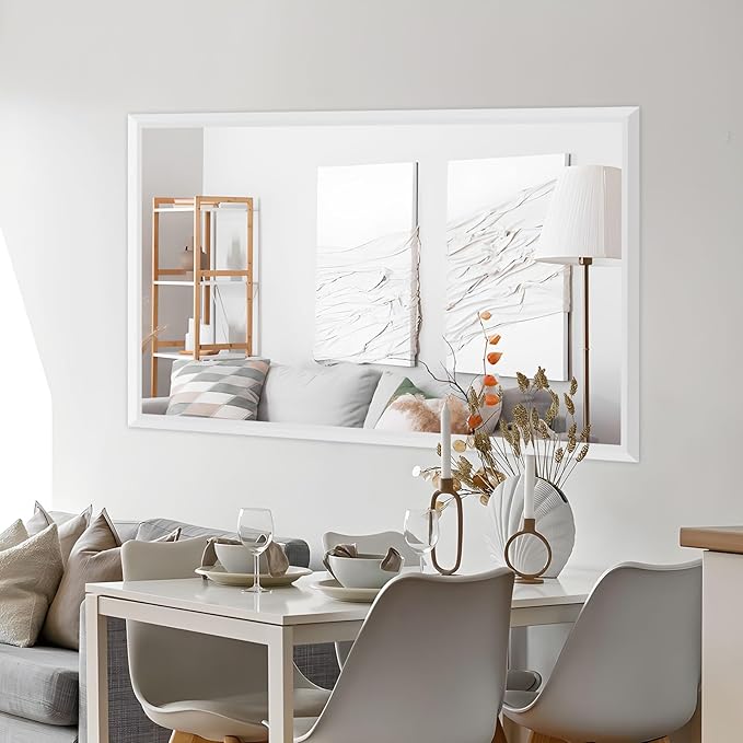 Amorho Bathroom Mirror, 72 X36 Inch White Thick Metal Framed Wall Mirrors for Over 2 Sinks, Bedroom, Living Room, Entryway, Large Rectangle Wall-Mounted Mirrors.