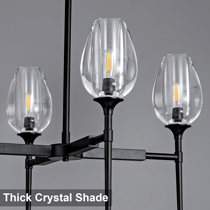 Crystal Black Pendant Lights Kitchen Island, 28" Adjustable Cord Modern Tulip Pendant Light Fixtures,4 Lights Kitchen Pendant Lighting Over Table,Indoor Chandeliers for Bedroom, Bulbs Included
