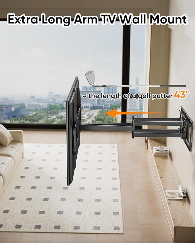Extra Long Arm Sliding TV Wall Mount with 43inch Extension, Heavy Duty Full Motion TV Mount for Extra Large 85, 90, 98, 100, 120" Screens up to 299 lbs, Max VESA 900x600mm, 16-24" Stud Wall