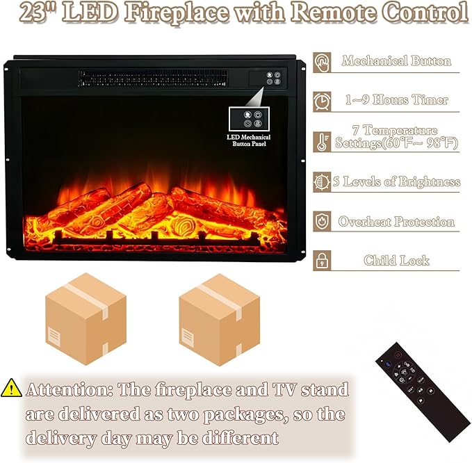 ARTPOWER Fireplace TV Stand for TV up to 65'', Consoles Cabinet with Adjustable Shelves, Modern Entertainment Center with Storage for Living Room, White