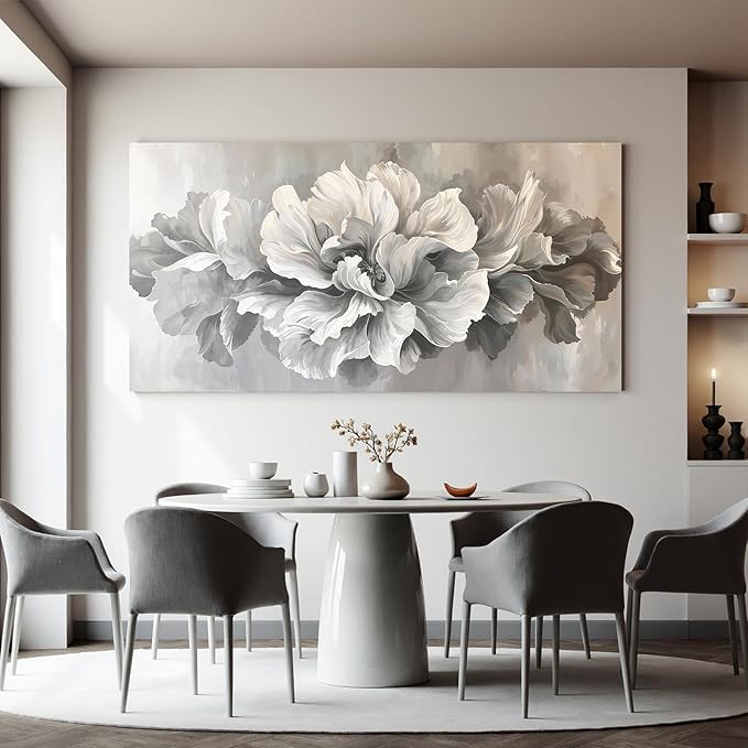 Canvas Wall Art Decor White Flower Wall Art Decor For Living Room Gray Floral Art Wall Decor Pictures Prints Modern Aesthetics artwork Wall Art For Home Bedroom Office Room Wall Decor 20×40 Inch