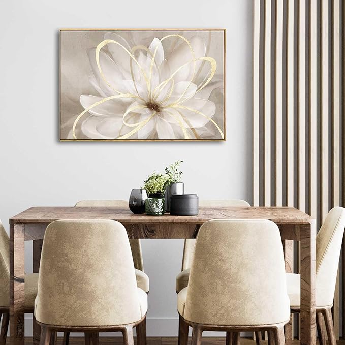 SOUGUAN White Flower Picture Gold Botanical Paintings for Wall Decorations Wall Art for Living Room Bedroom Office Home Decor 24"x36"
