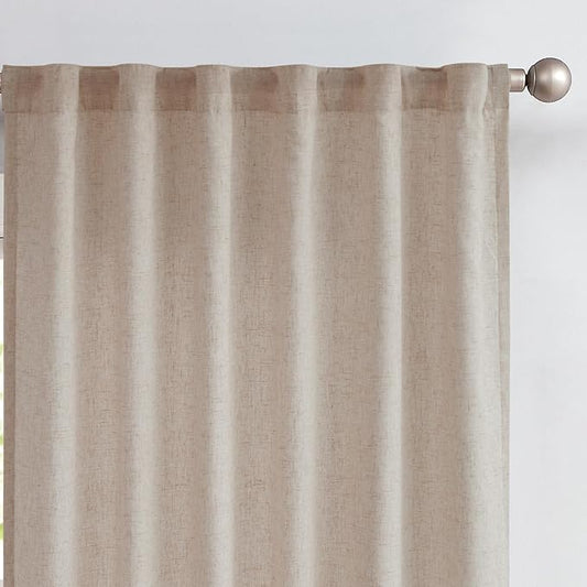 jinchan Linen Curtains with Privacy Lining 96 Inch Length Taupe Brown Farmhouse Closet Lined Drapes for Small Narrow Window Bedroom Living Room Bay Window 2 Panels Rod Pocket Back Tab
