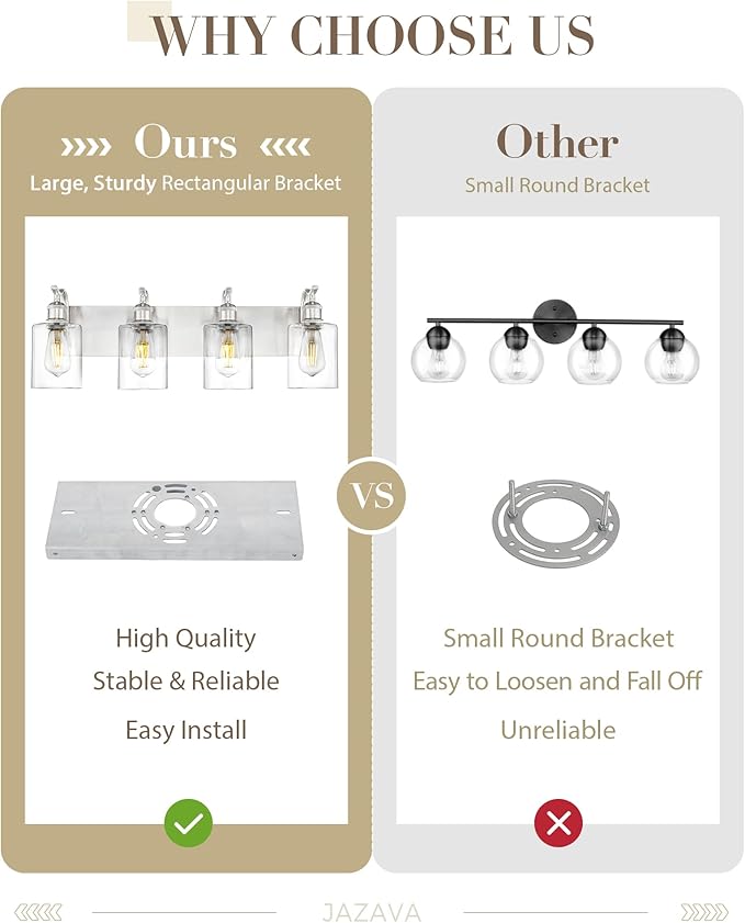 4-Light Bathroom Vanity Light, Brushed Nickel Wall Sconce, Modern Bathroom Light with Clear Glass, VL01BN-4