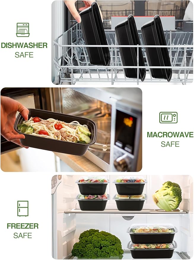 40 Sets 38oz Meal Prep Container - Reusable Plastic Food Storage Containers with Lids, Fits Microwave, Freezer and Dishwasher Safe