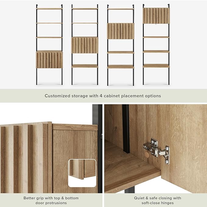 mopio Norwin 4 Piece Entertainment Center with Storage, 70" TV Stand, Industrial Modern Television Accent Cabinet, Oak Wood Media Console Table with 3-Tier Shelf Bookcase (3-Tier Cabinet Set)