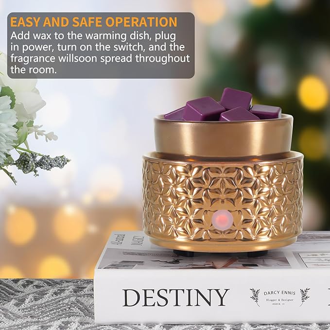 Electric Wax Melt Warmer 4-in-1 Candle Warmer for Scented Wax Melter Cute Ceramic Fragrance Wax Burner for Home Office Bedroom Deco Gift for Women Gold