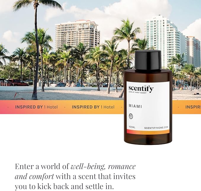 Scentify Miami Aroma Oil Refill Scent for Oil Diffusers - Creamy, Cashmere, Sandalwood, Musk Scents - Luxurious Relaxing Aromatherapy Diffuser Fragrance 470ml, 16 oz