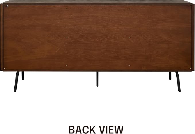 NTC MOSSIC Modern Sideboard with 4 Doors, Natural Rattan Storage Cabinet, Buffet with Metal Legs, Boho Accent Cabinet for Living Room, and Entryway, Effortless Assembly - Dark Walnut