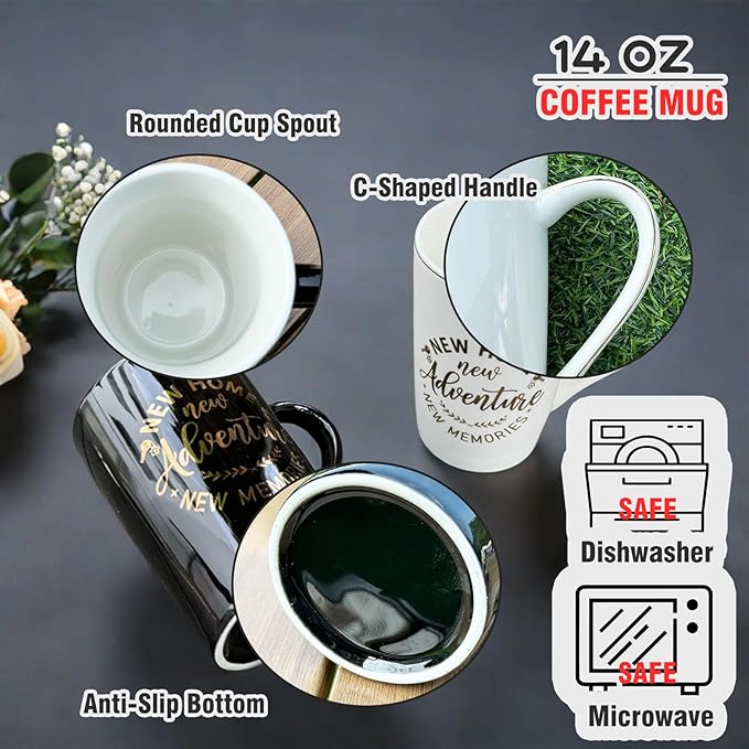 House Warming Gifts for New Home Welcome Housewarming Coffee Mug Closing First Presents Ideas for Buyers Homeowner Couple, 14oz Black&White