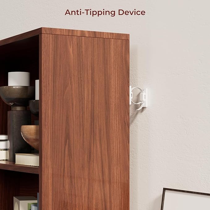 Evermagin 4-Piece Entertainment Center with Bookshelves for TVs up to 65", Mid Century Modern TV Stand with Bookcases, Walnut Buffet Cabinet with Storage for Living Room