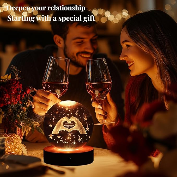 3D Crystal Ball Night Light, 16 Colors 4 Modes, Remotely Controlled, Night Light Room Decor, Funny Anniversary Christmas Gifts for Women, Girlfriends, Wives, Daughters