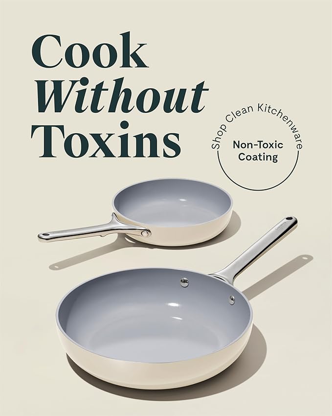 Caraway Fry Pan Duo - Nonstick Ceramic Frying Pan (8" & 10.5”) - Non Toxic, PTFE & PFOA Free - Oven Safe & Compatible with All Stovetops (Gas, Electric & Induction) - Navy