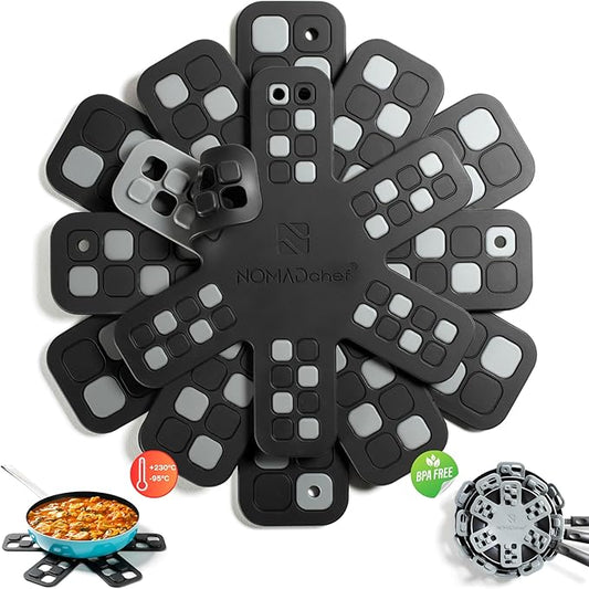 Dual-Use Silicone Pan Protectors for Stacking & Trivets for Hot Dishes | Silicone Trivet Mat | Perfect Pot and Pan Protectors for Stacking | Cookware Protectors for Stacking (6PCS-BLK/Gry)