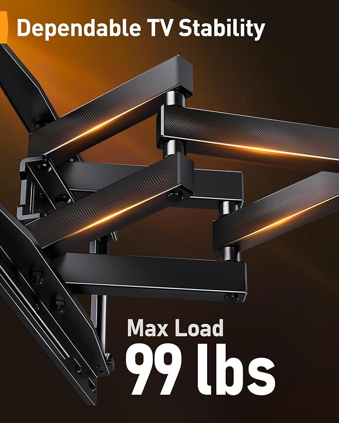 Perlegear AuraFrame™ Pre-Assembled TV Wall Mount with LED Lights for 26-65 inch TVs up to 99 lbs, Max VESA 400x400mm, Swivel, Extension, Tilt, TV Backlights with Music Sync, Fits 16”/12” Wood Studs