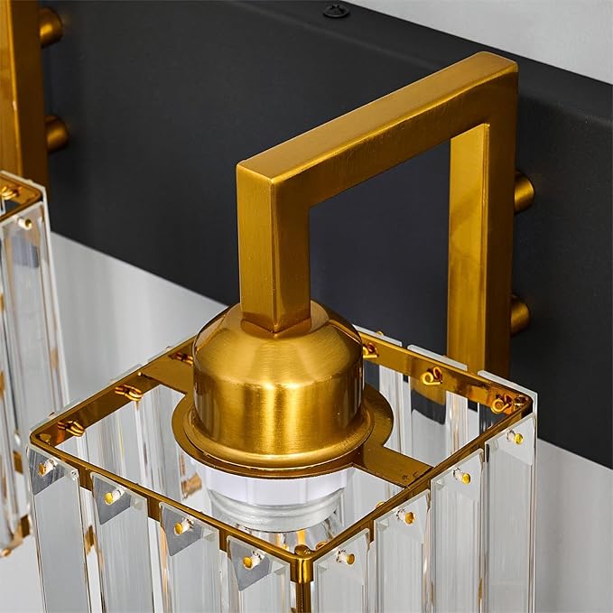 Modern Bathroom Vanity Light 2-Lights Black Gold Crystal Wall Lamp Bathroom Modern Crystal Vanity Lighting