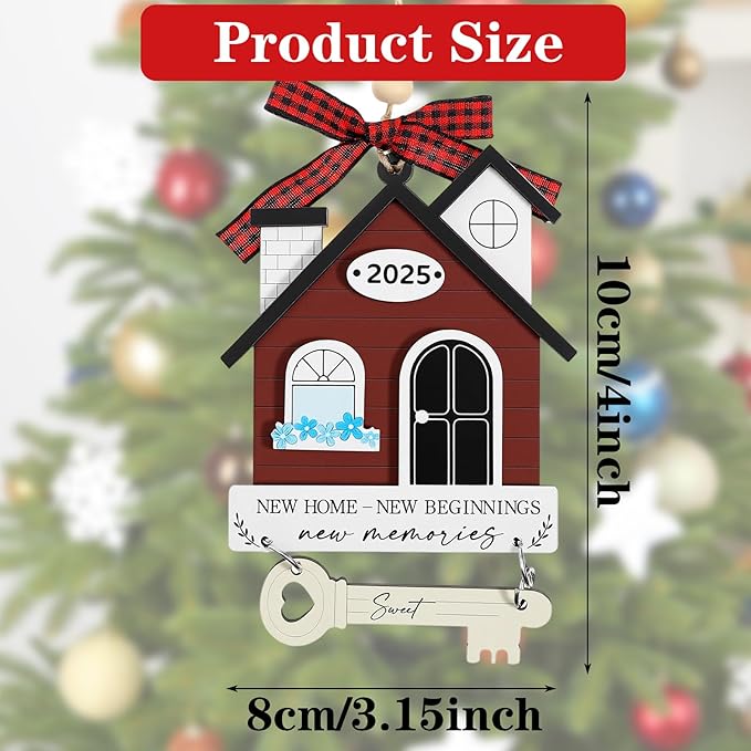 2025 New Home Keepsake, Housewarming Gift for Couples - Wooden Home Decor for New Homeowners, Unique House Warming Presents (Red)