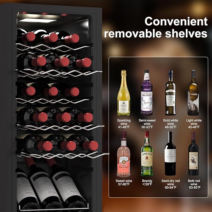 18 Bottle Wine Cooler with 41-68℉ Digital Temperature Control Stainless Steel 1.7 Cu.Ft LED Light undercounter Glass Door Compressor Small Compact for Red, White and Champagne Beer