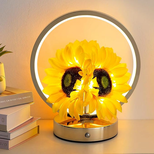 Sunflower Birthday Gifts for Women Mom,Sunflowers Flower Touch Lamp,Rechargeable Cordless 3 Way Dimmable Small Night Light for Living Room,Bedroom,Office Home Decor Thank You Gifts-Yellow