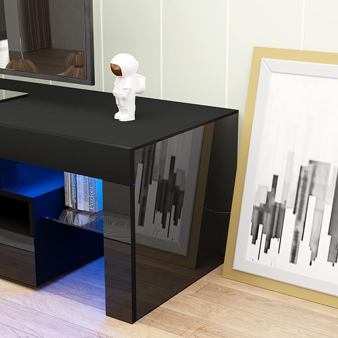St.Mandyu LED TV Stand for 60/65/70 inch TV, High Glossy Modern Entertainment Center with Drawer and Led Lights, Television Table Center Media Console for Living Game Room Bedroom, Black