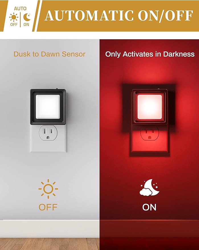 DORESshop Red Night Light [2 Pack], Night Lights Plug Into Wall, Night Light Dusk to Dawn Sensor, LED NightLight Adjustable Brightness, Bedroom, Bathroom, Hallway, Stairs, Christmas, Party