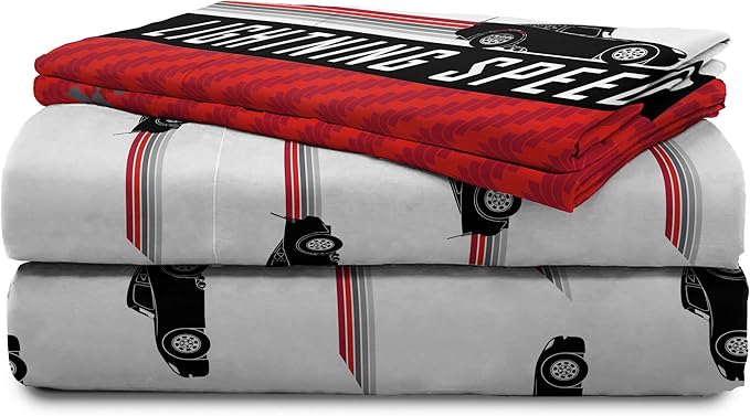 Jay Franco Disney Pixar Cars Racing Machine 7 Piece Queen Bed Set - Includes Comforter & Sheet Set - Bedding Features Lightning McQueen - Super Soft Fade Resistant Microfiber