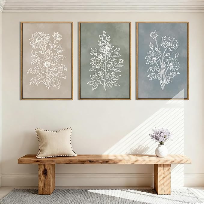 Anyzal Botanical Farmhouse Wall Art Floral Painting Boho Botanical Artwork for Living Room Bedroom Dining Room 16x24 Inch Set of 3