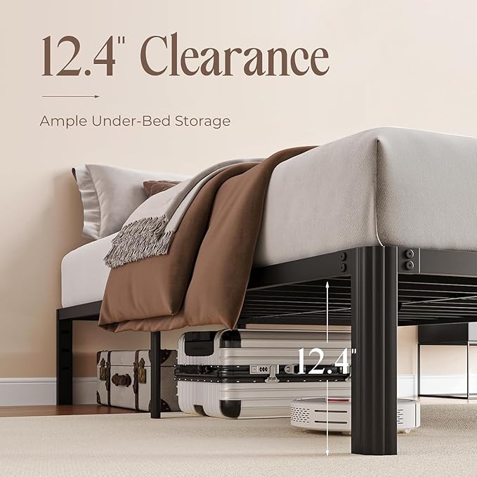 14 Inch Metal Bed Frame Twin Size, Heavy Duty Balck Platform Twin Bed Frames with Round Corner Legs, Mattress Slide Stopper, No Box Spring Needed, Easy Assembly