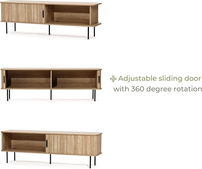 LuxenHome Modern TV Stand for 55/60/65 inch Television, Entertainment Center with Storage Cabinet, Mid Century Modern TV Cabinet with Sliding Doors for Living Room, Bedroom, TV and Media Console Table