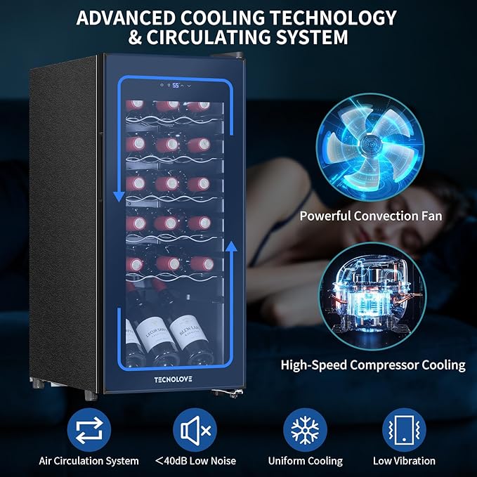 Wine Cooler with 41-68℉ Digital Temperature Control Stainless Steel 3.5 Cu.Ft 18 Bottle LED Light undercounter Glass Door Compressor Small Compact for Red, White and Champagne Beer