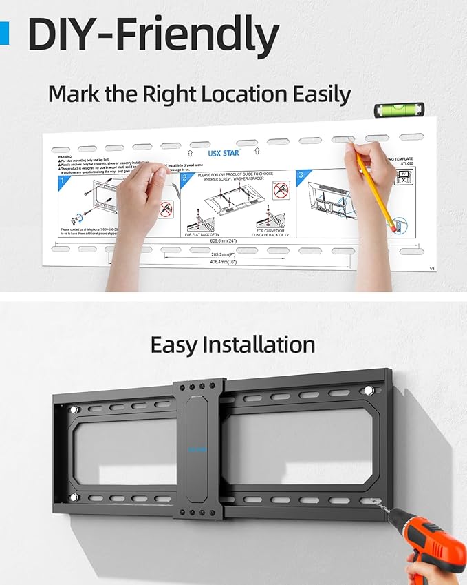 Tilt TV Wall Mount Fits 16-24" Studs, Holds 37-82" TVs up to 132 lbs, Max VESA 600x400mm - by USX STAR