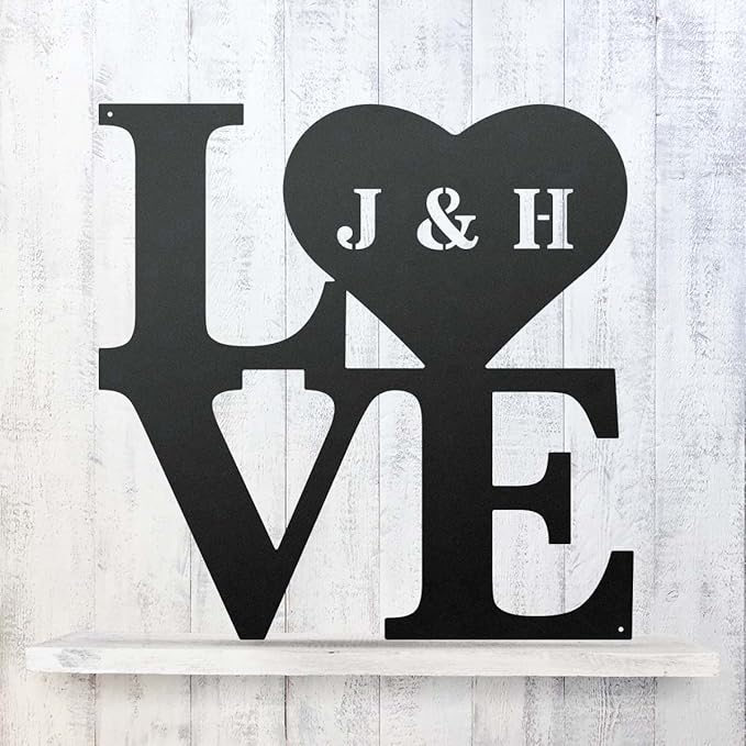 RealSteel - Love Monogram - Valentines Day Gifts for Her - Customized Boho Living Room Decor - Perfect for Couples, Anniversaries, Weddings, Bridal Showers, Birthdays (24", Black)