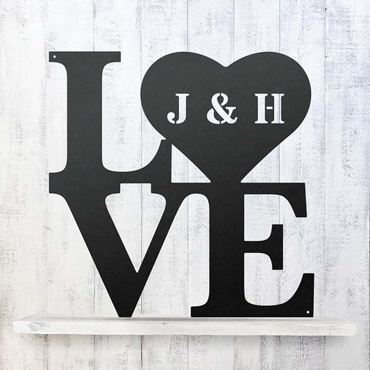 RealSteel - Love Monogram - Valentines Day Gifts for Her - Customized Boho Living Room Decor - Perfect for Couples, Anniversaries, Weddings, Bridal Showers, Birthdays (24", Black)