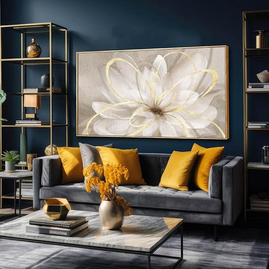 SOUGUAN Gold Flowers Canvas Wall Art Abstract Line Wall Decorations for Living Room Modern Home Decor Office Hanging Prints 24x48 Inch Bedroom Posters
