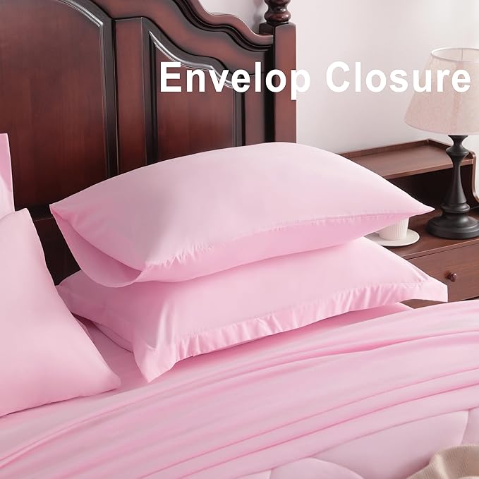 NTBAY King Comforter Set with Sheets, 7 Pieces Soft and Breathable King Bedding Set, Bed in a Bag, Down Alternative Comforter Set Solid Color All Season, King Bedding Set, Pink