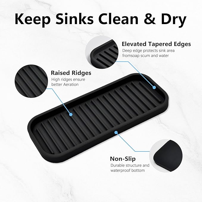 Silicone Sponge Holder Kitchen Sink Organizer Tray Dish Caddy Soap Dispenser, Scrubber Spoon Holder,Dishwashing Accessories 2 Pack (Black)