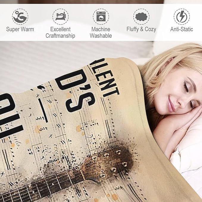Guitar Music Throw Blanket for Girls, Women, Men, Kids, Adults - Soft Warm Cozy Fleece for Couch, Sofa, Bed 60"x80"